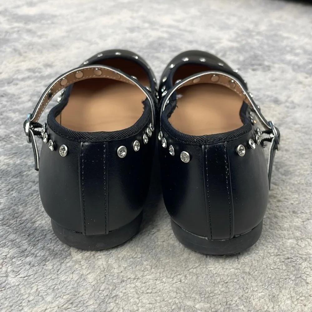New Steve Madden JRea Crystal Embellished Mary Jane Ballet Flats Black Sz 5 Girl